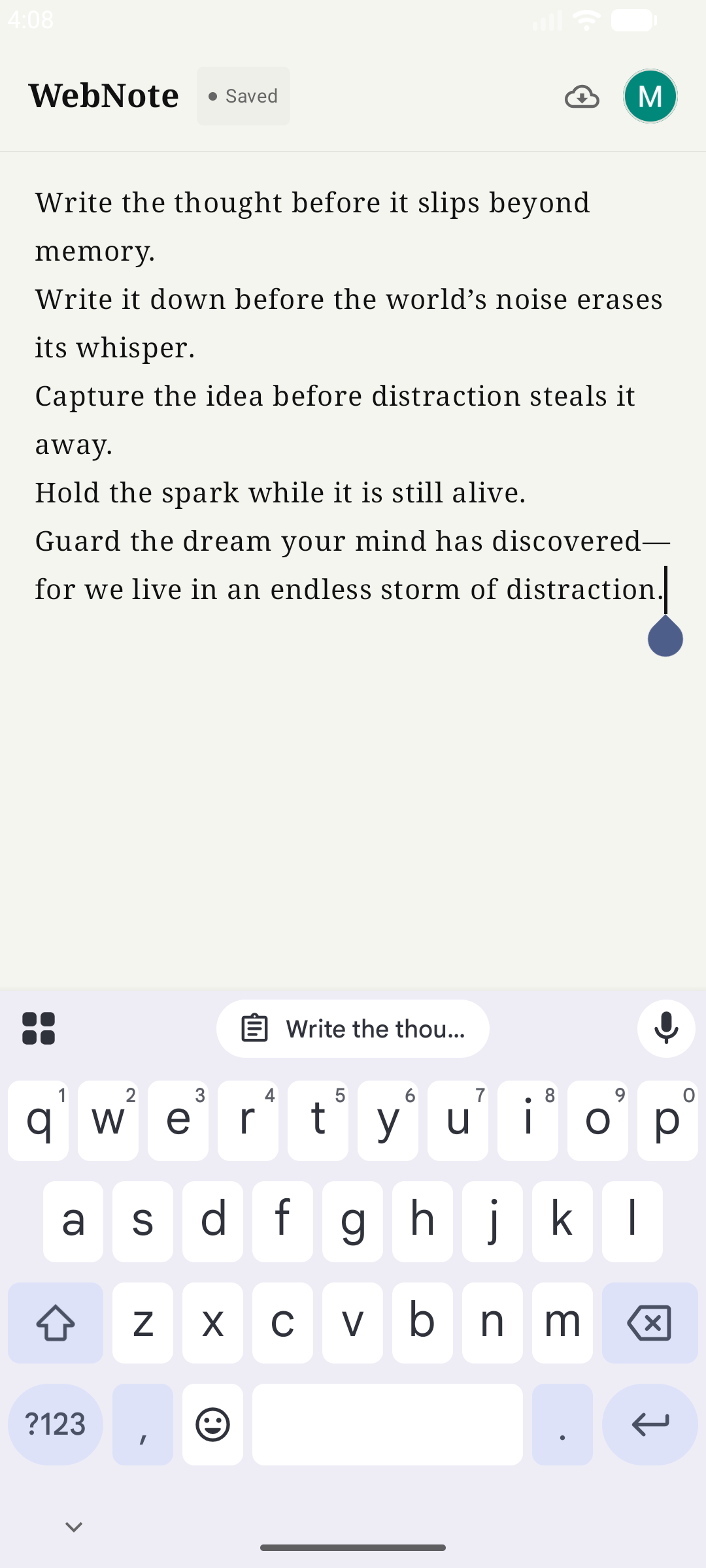 WebNote app screenshot